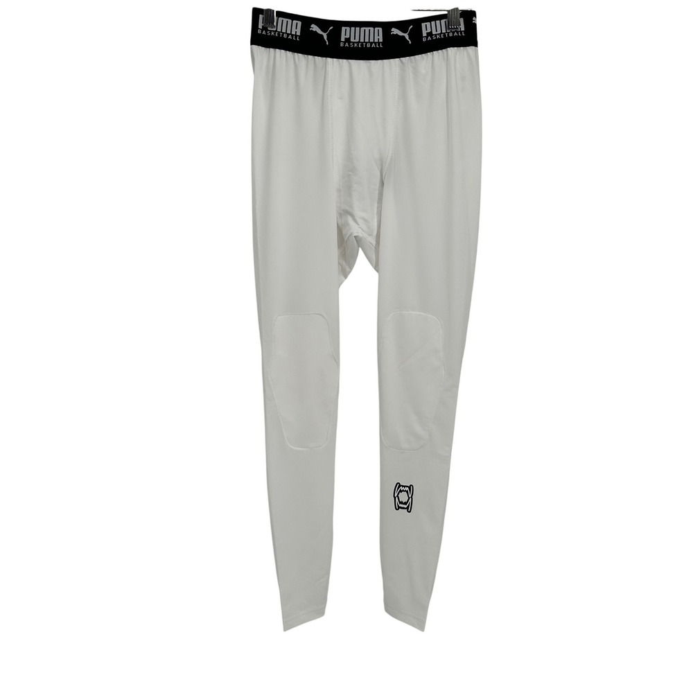 Puma Basketball Hoops Full Tight Baselayer Mens Size M White Padded Leggings NEW